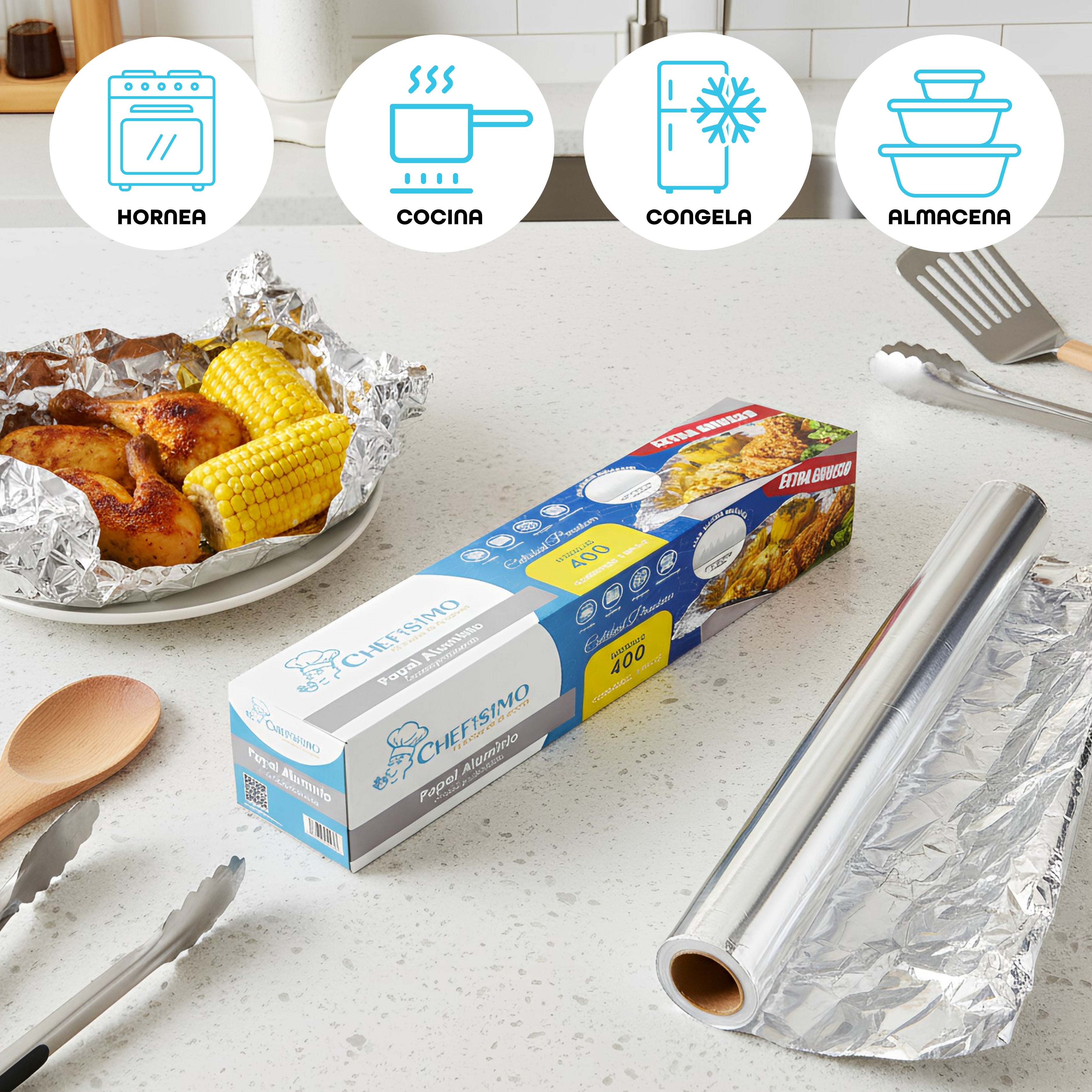Papel Aluminio 400 25 Micras Extra Grueso 30cm X 44m